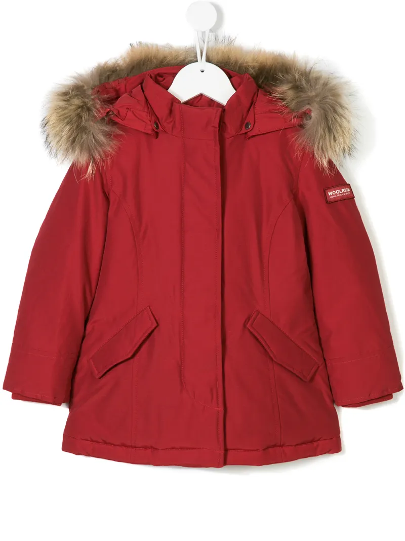 Woolrich Kids парка-пуховик с капюшоном и мехом енота