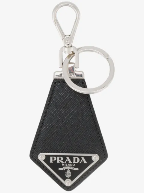 Prada triangle-logo leather keychain