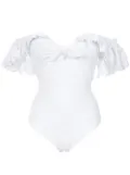 Amir Slama texture ruffled swimsuit - White