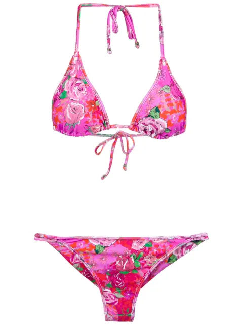 Amir Slama rose print triangle bikini set