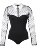 Fleur Du Mal Dotted Tulle collared bodysuit - Black