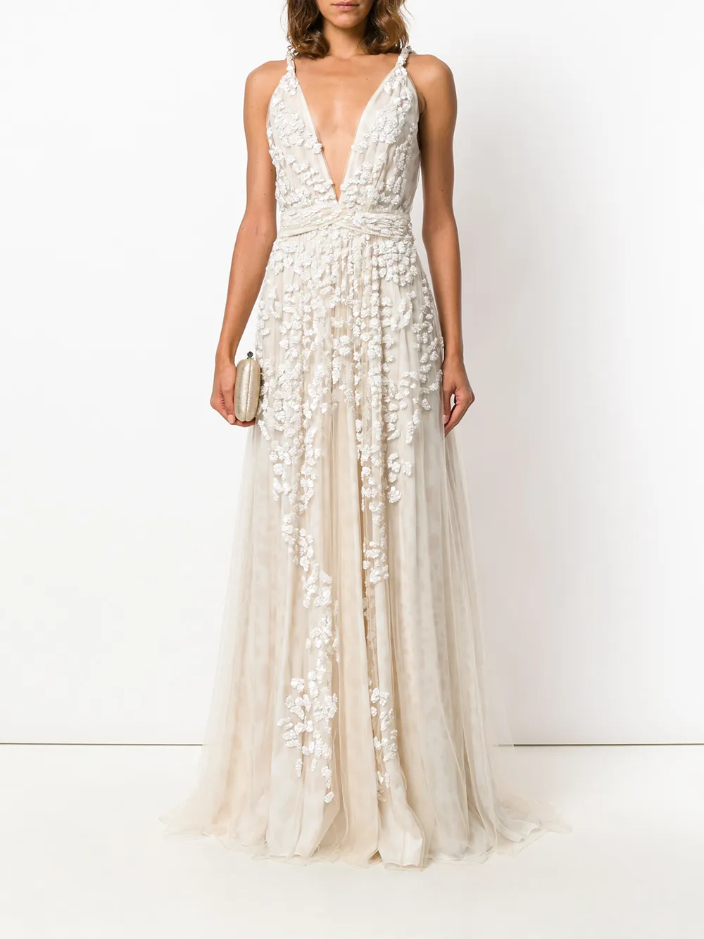 Roberto Cavalli sequin embroidered gown Beige