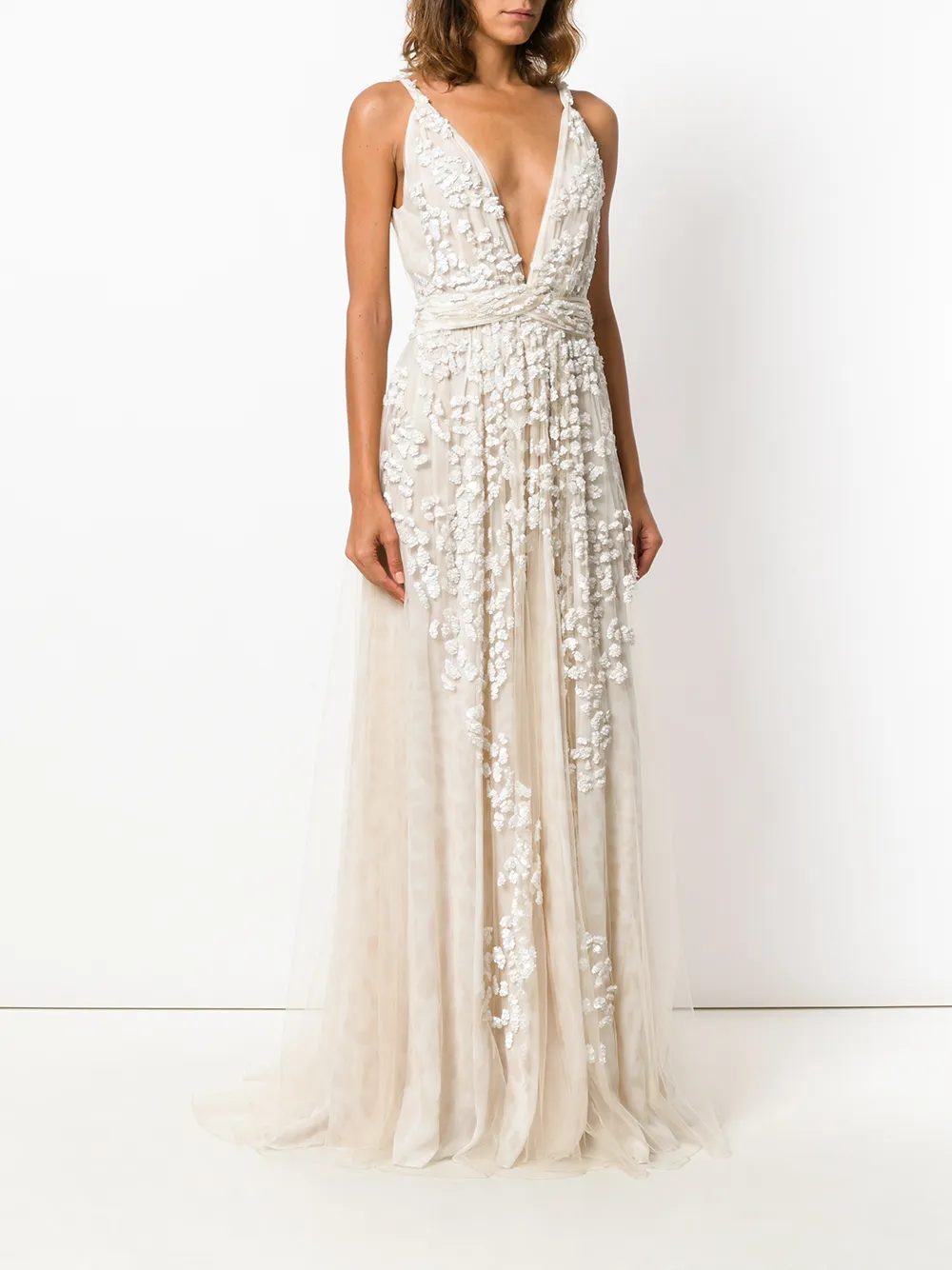 Roberto Cavalli sequin embroidered gown Beige