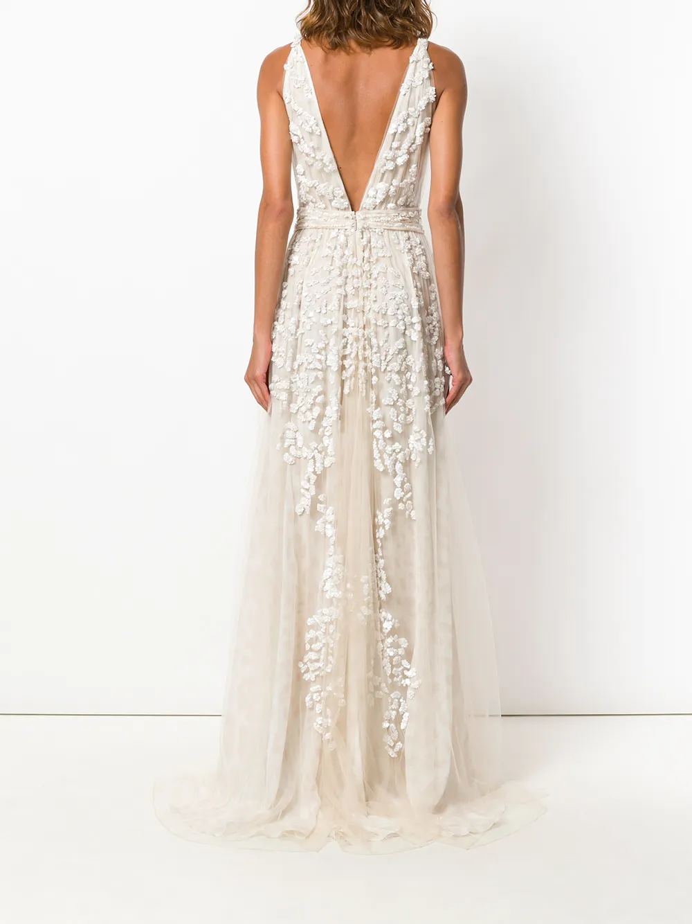Roberto Cavalli sequin embroidered gown Beige