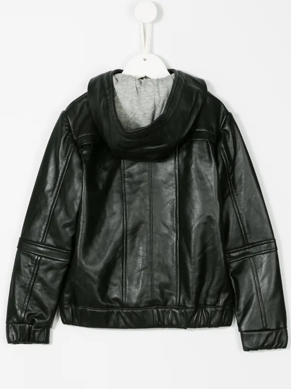 John Richmond Junior Hooded Leather Jacket Farfetch