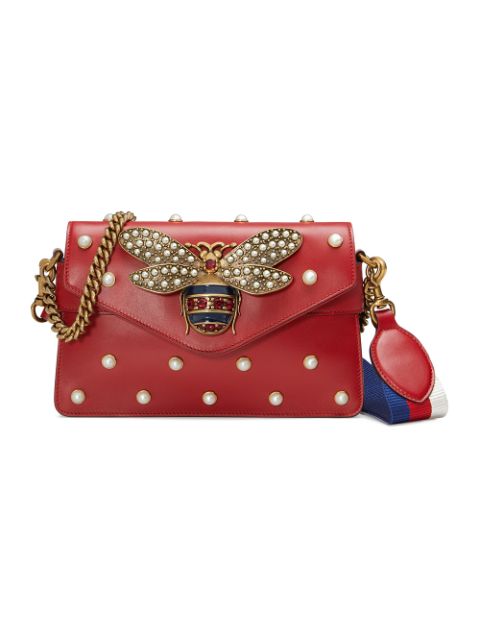 GUCCI BROADWAY BEE EMBELLISHED LEATHER BAG, RED | ModeSens