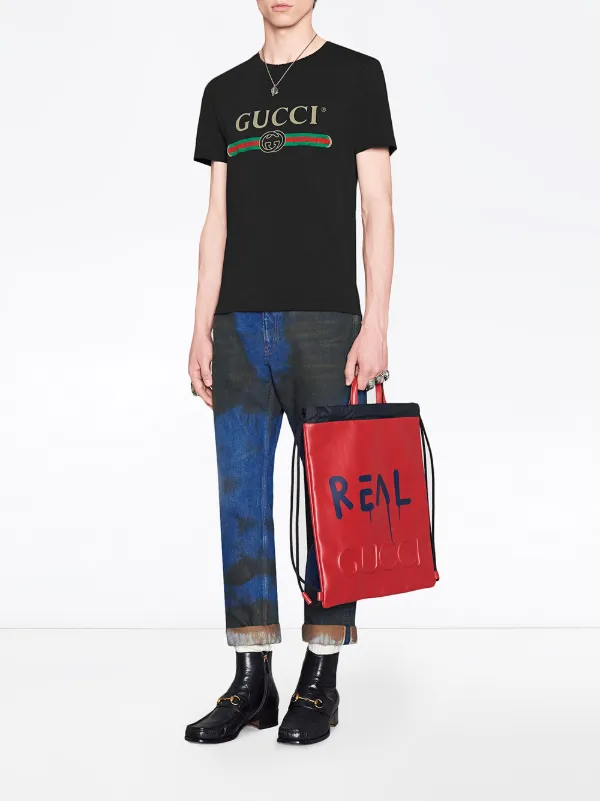 Black Washed Cotton Jersey Oversize T-Shirt With Gucci Logo