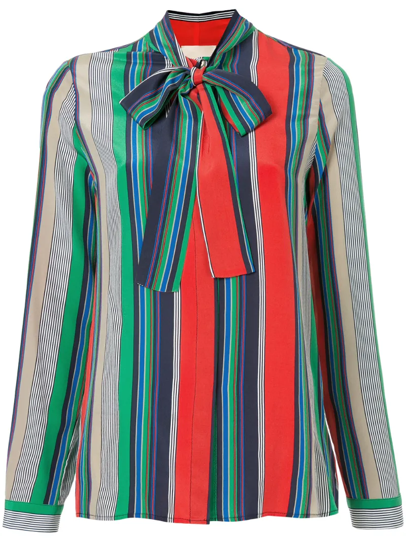 Pussy bow shirt with long sleeves in cotton mix, whiteblue striped, la redoute collections