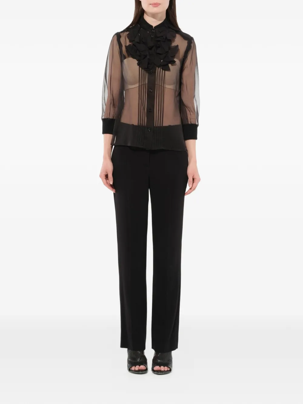 Givenchy sheer ruffle placket blouse Zwart