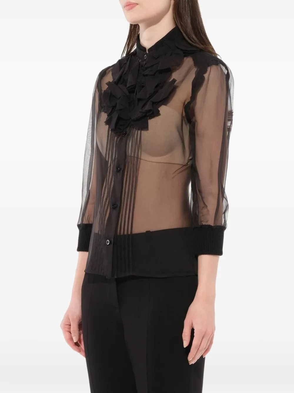 Givenchy sheer ruffle placket blouse Zwart