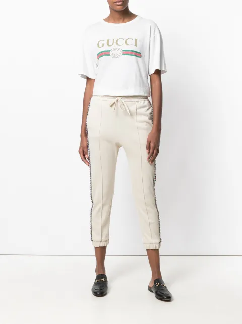 GUCCI TECHNICAL JERSEY STIRRUP LEGGING WITH CRYSTALS, WHITE | ModeSens