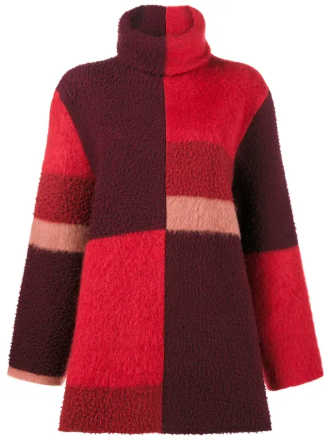 Click to view more detailed imagery on our partner's website Roksanda Ekema Oversized Color-block Wool-blend Turtleneck Sweater In Red