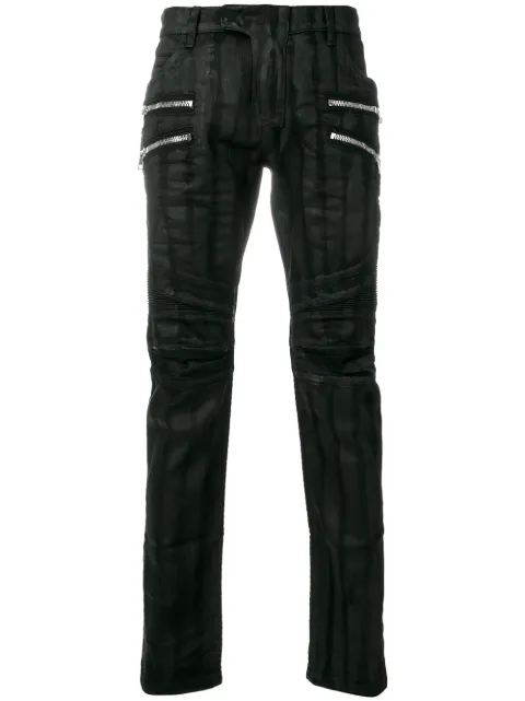 Balmain 지퍼 디테일 코팅 바이커 진