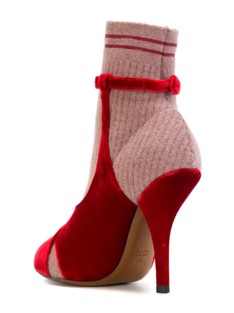 FENDI Velvet-Strap Sock Sandals, Burgundy | ModeSens