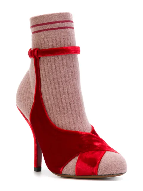 FENDI VELVET-STRAP SOCK SANDALS, BURGUNDY | ModeSens