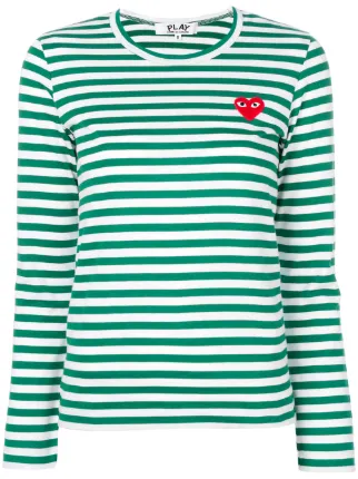 Comme Des Garçons Play Camiseta Com Listras e Patch De Logo