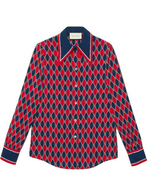 Gucci Gucci Rhombus print silk shirt blue & red 489859ZJQ75 - Farfetch