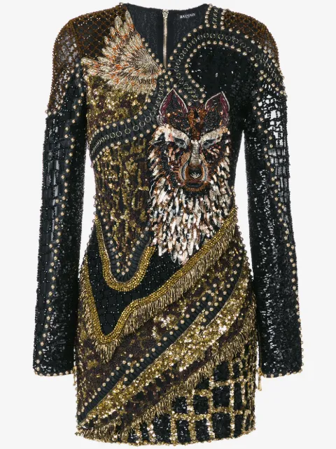 Balmain Abito ricamato 'Wolf'