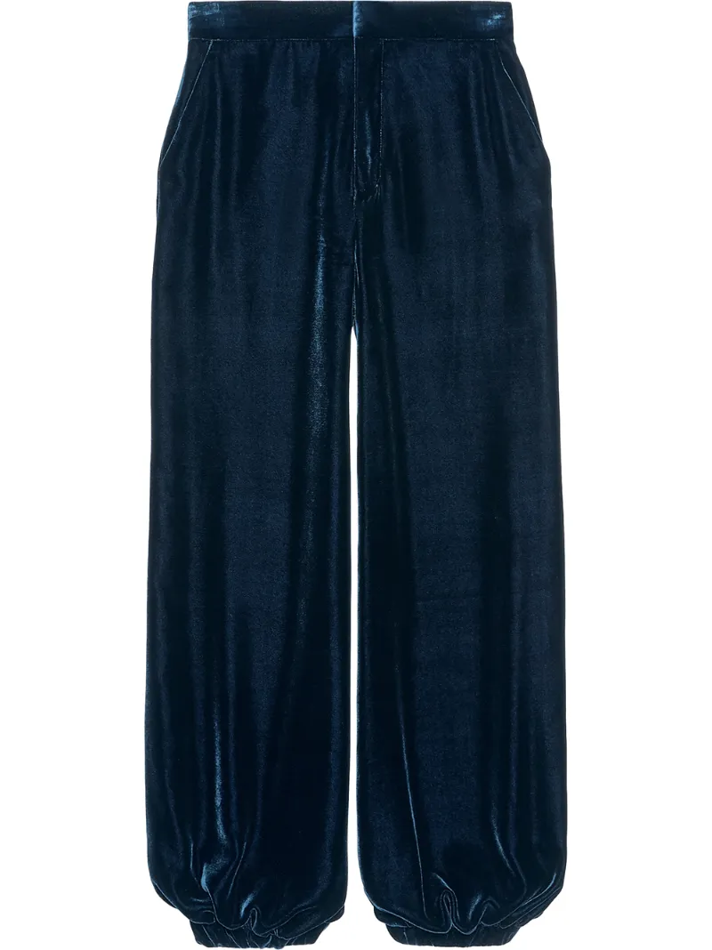 gucci 丝绒缩口长裤 - 蓝色