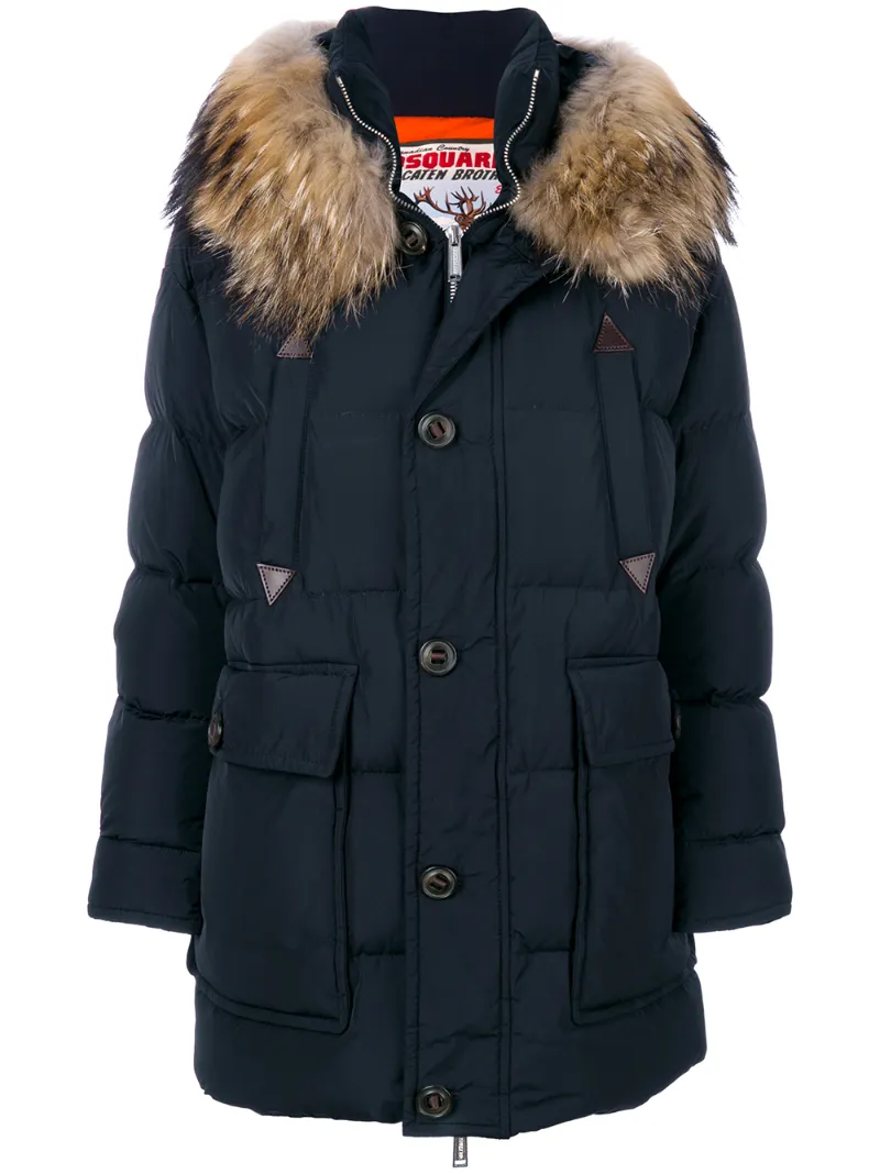 пальто с капюшоном с оторочкой из меха енота Dsquared2