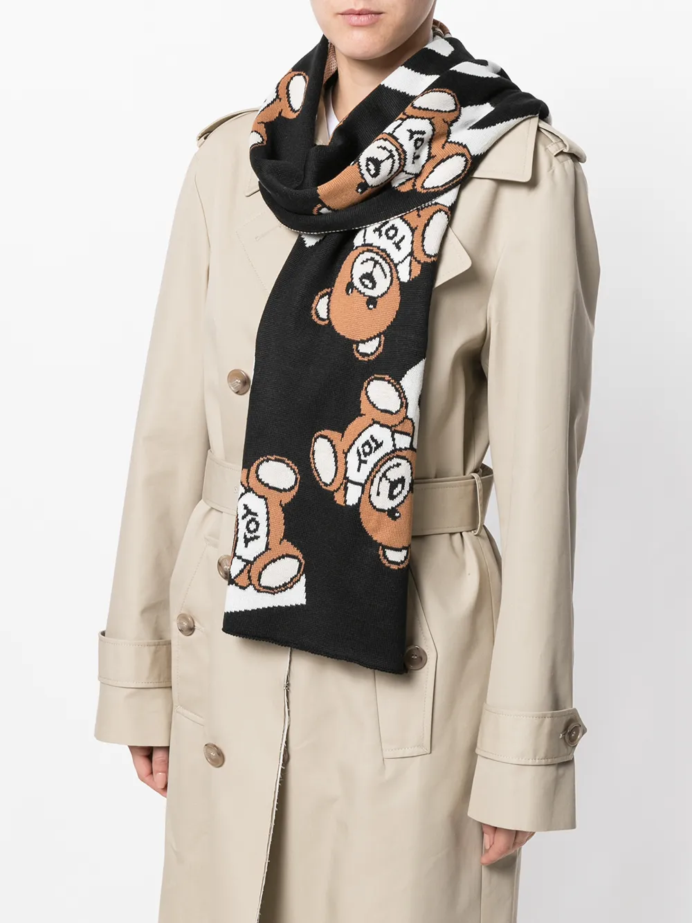 Moschino knitted teddy scarf - Zwart