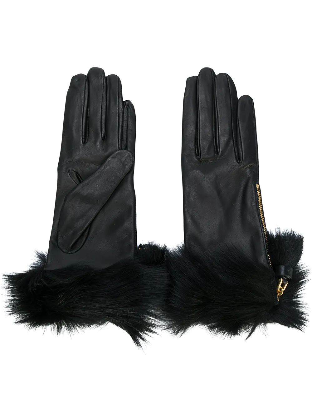 Prada Guanti rifiniti con pelliccia - Nero