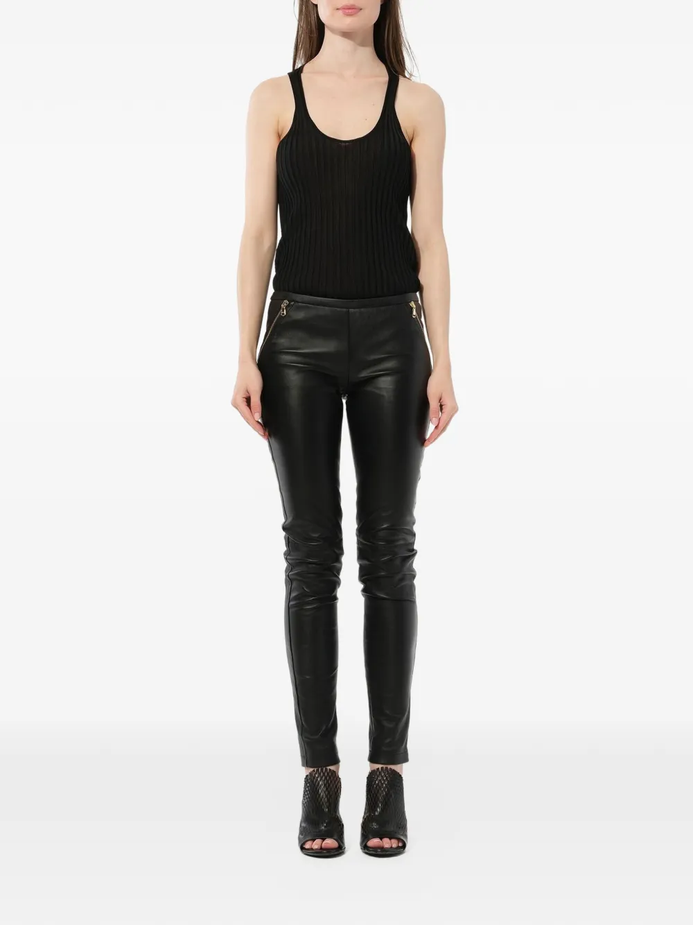  Pucci Lederhose Mit Reißverschlussdetail   Schwarz 