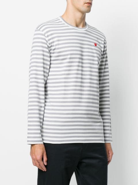 Shop Comme Des Garçons Play striped heart logo T-shirt with Express ...