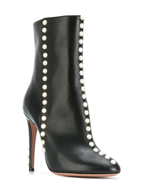 black flat boots with pearls
