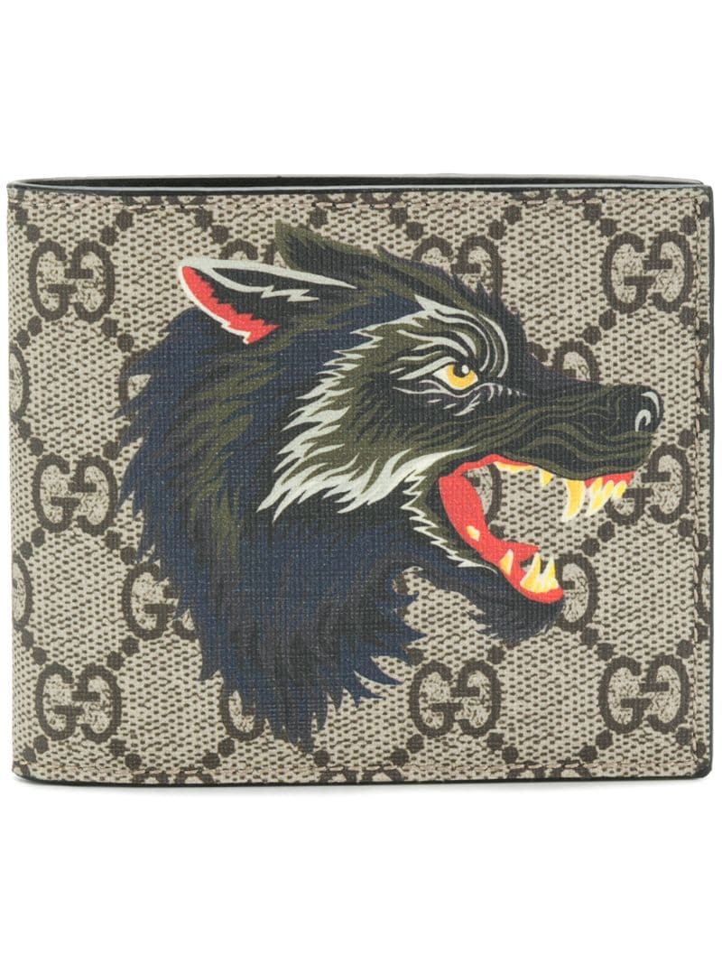 GUCCI WOLF PRINTED GG SUPREME CLASSIC WALLET, BEIGE MULTI | ModeSens