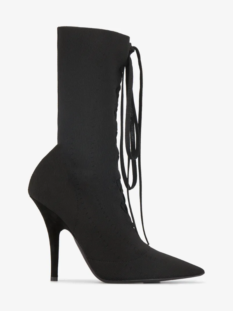 Yeezy Black Stretch Canvas Lace-Up Boots | ModeSens