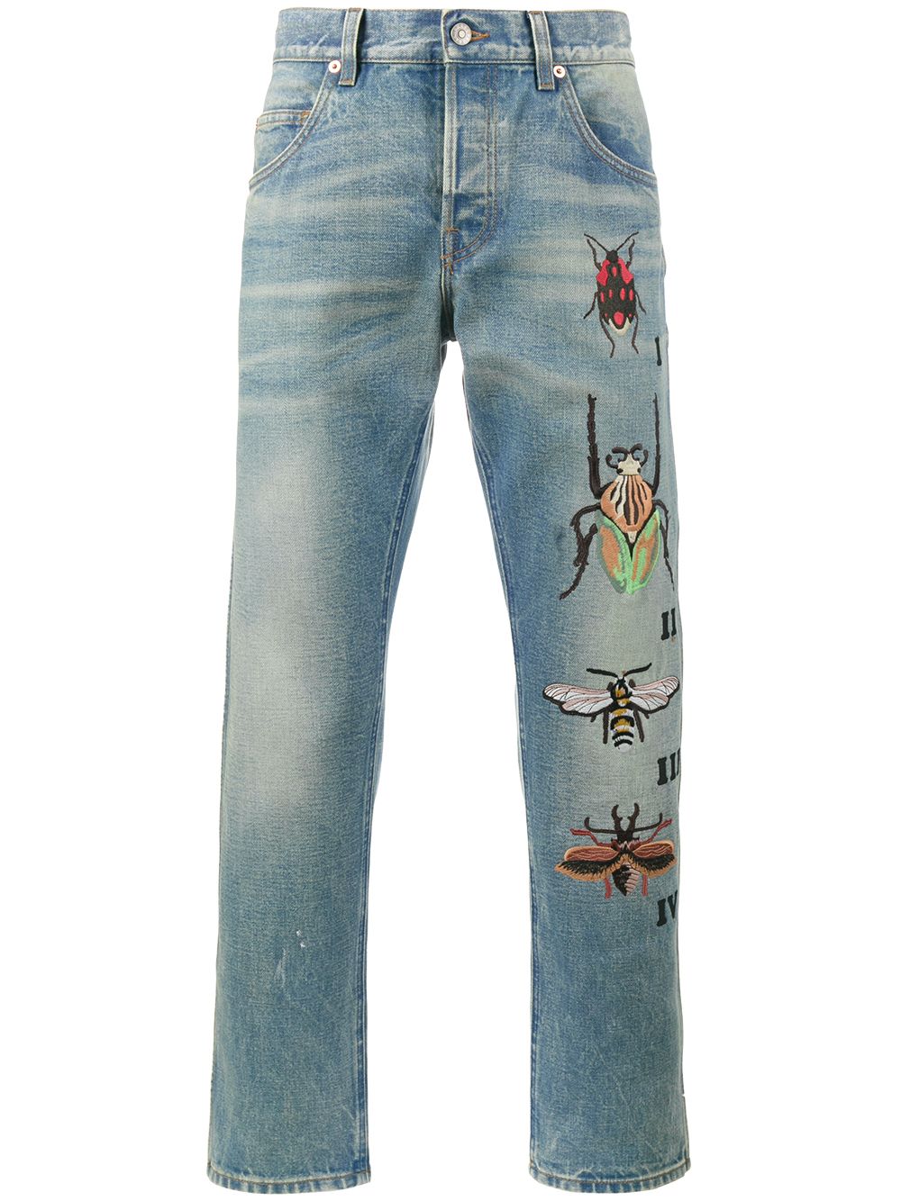 фото Gucci зауженные джинсы с вышивкой насекомых