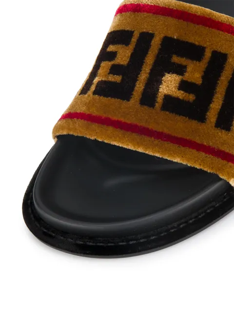 Fendi 20Mm Logo Velvet Slide Sandals In Brown | ModeSens