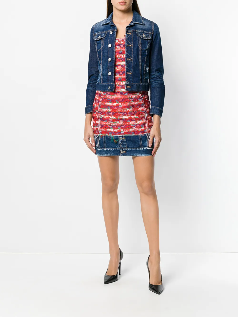 DSQUARED2 getailleerde jurk met denim zoom Rood