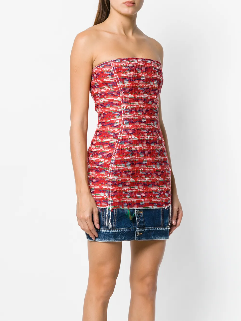 DSQUARED2 getailleerde jurk met denim zoom Rood