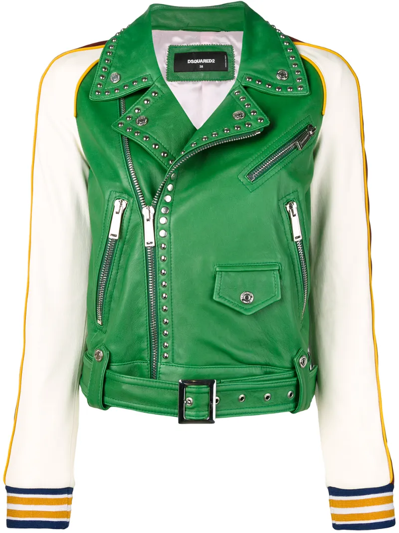 контрастная кожаная куртка с заклепками Dsquared2