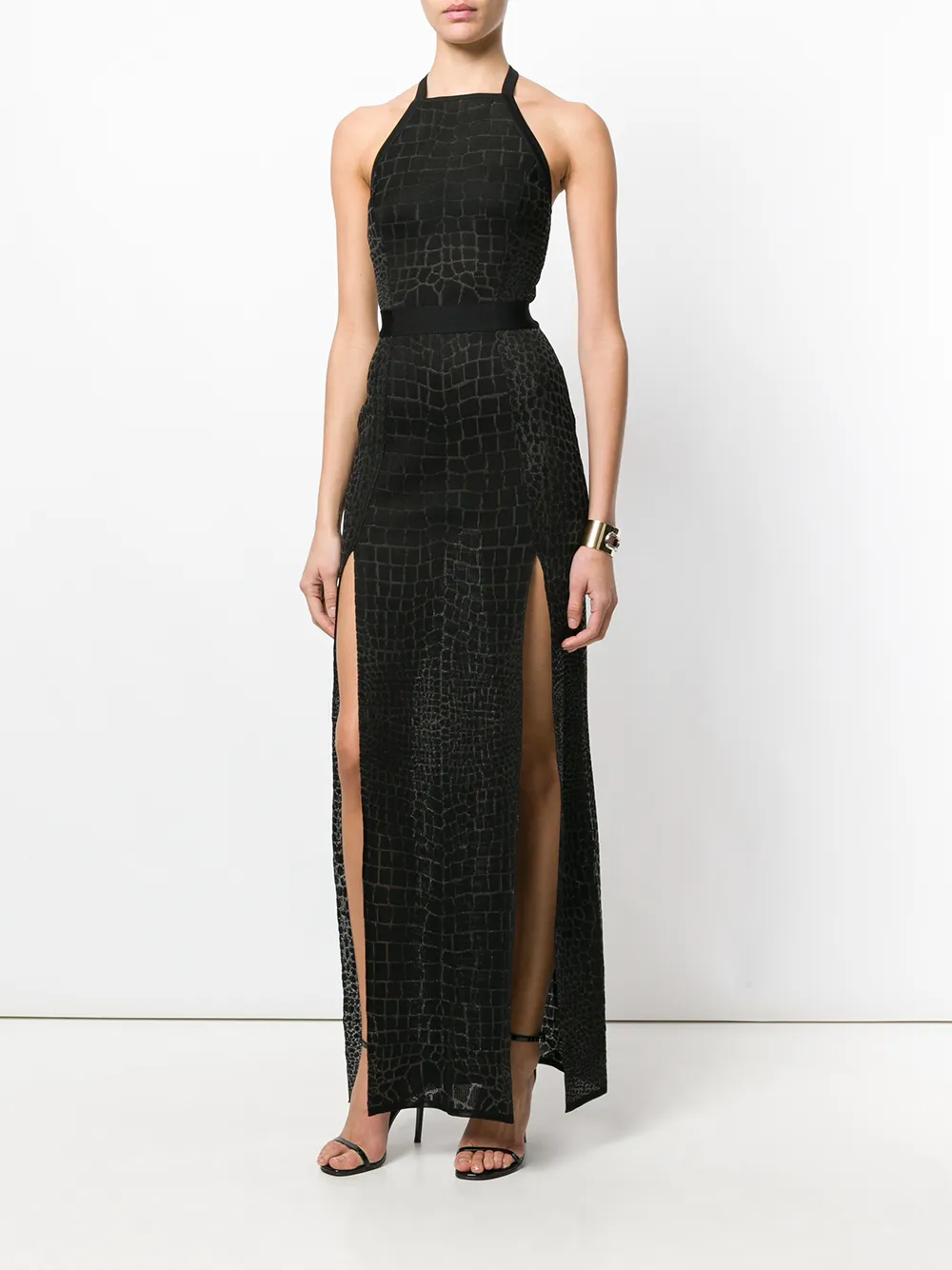 Balmain crocodile effect gown - Zwart