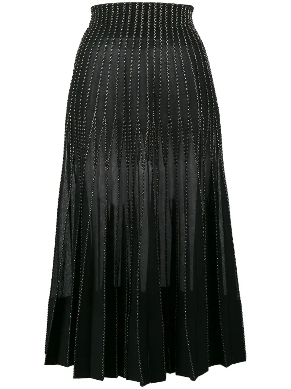 Alexander McQueen Embroidered A-line Midi Skirt in Black