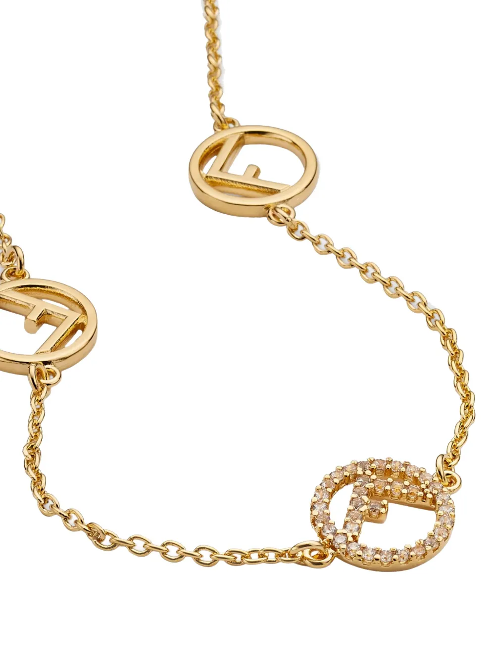  Fendi Short Logo Charm Necklace   Metallic 