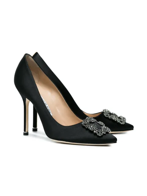 Manolo Blahnik Black Hangisi Buckle 105 Satin Pumps