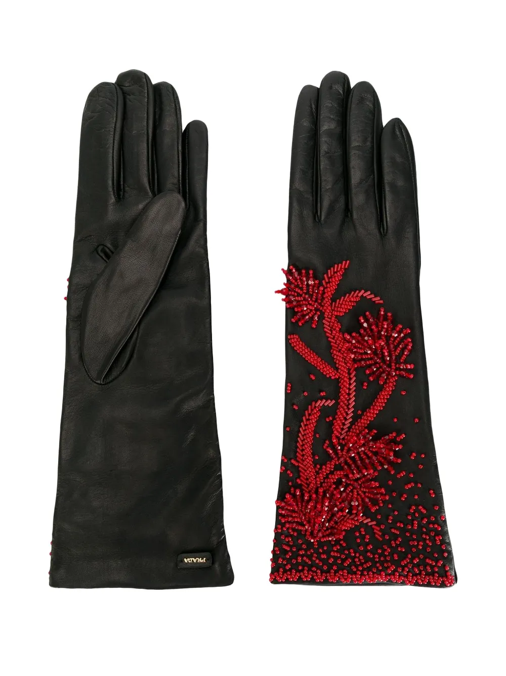 Prada floral appliqué gloves Zwart