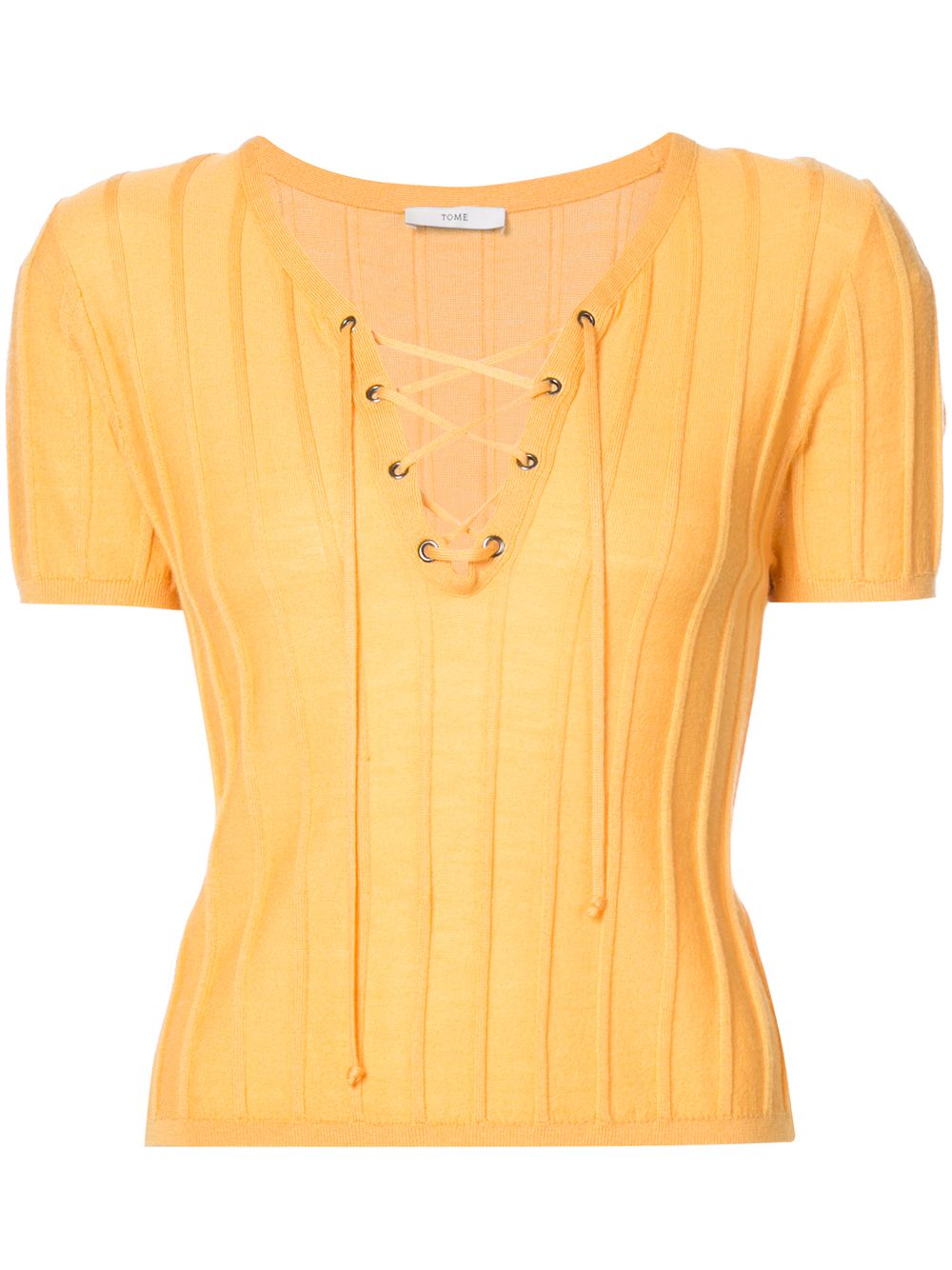 TOME TOME LACE-UP RIBBED T-SHIRT - YELLOW,TS189080B12475487