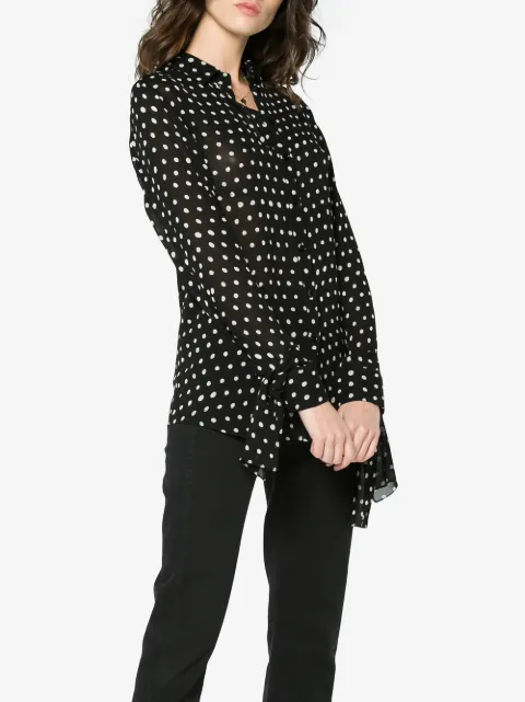 white and black polka dot blouse