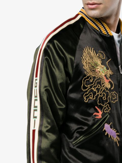 Gucci Dragon Embroidered Satin Bomber Jacket Black Modesens 2717