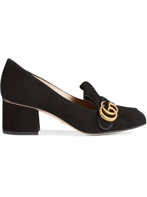 Click to view more detailed imagery on our partner's website Gucci Fringed Logo-Embellished Suede Pumps In 1000 Nero