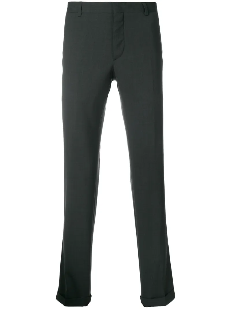 Click to view more detailed imagery on our partner's website Prada Checked Slim-Leg Wool-Blend Trousers In Light Grey