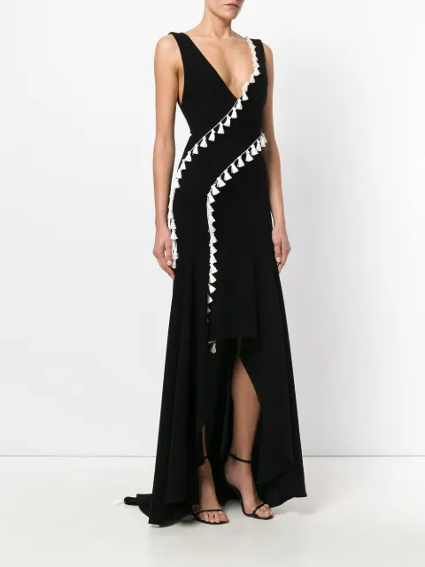 two piece deep back slit tassel