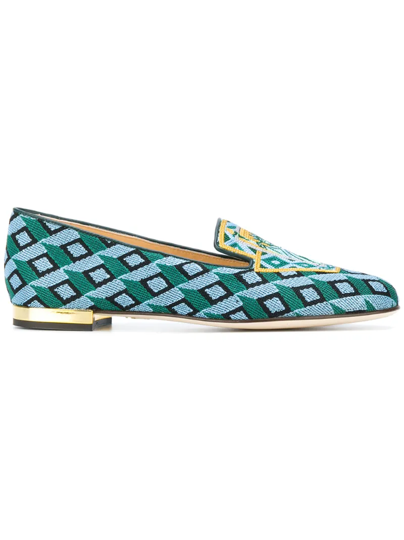 CHARLOTTE OLYMPIA Lady Liberty Multicolor Embroidered Canvas Slipper