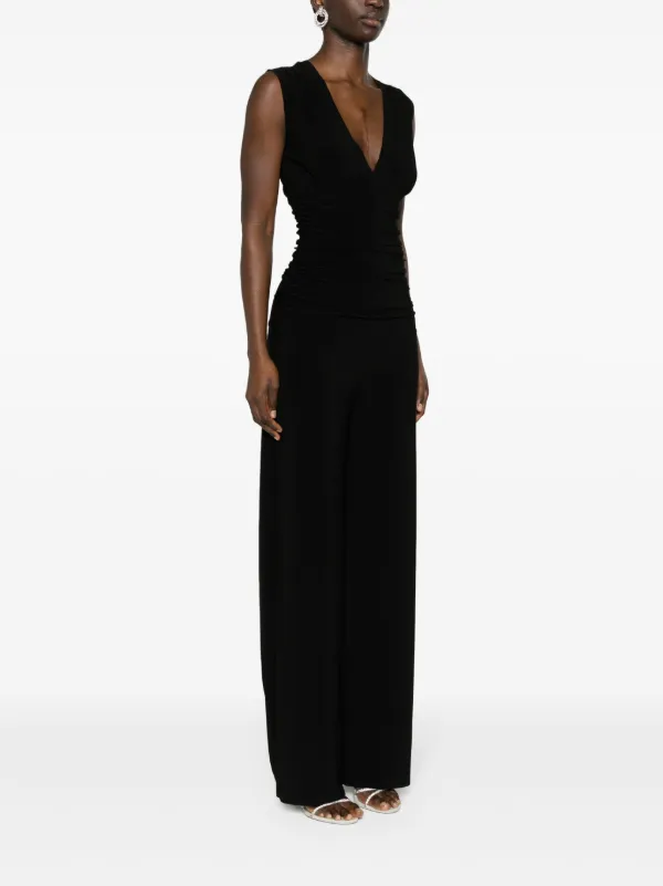 Norma Kamali Ruched V-neck Jumpsuit | Black | FARFETCH