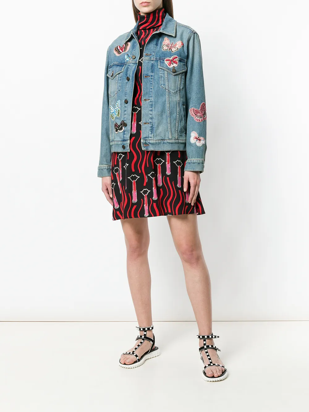 Valentino Garavani geborduurd vlinder-denim jack Blauw